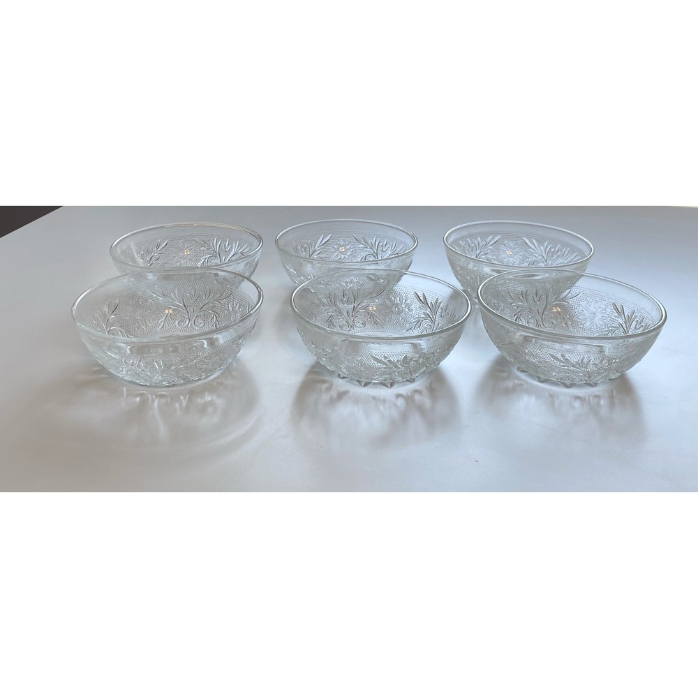 INDIANA GLASS Tiara Sandwich Sm Berry Bowl Clear Depression Glass Floral Set 6